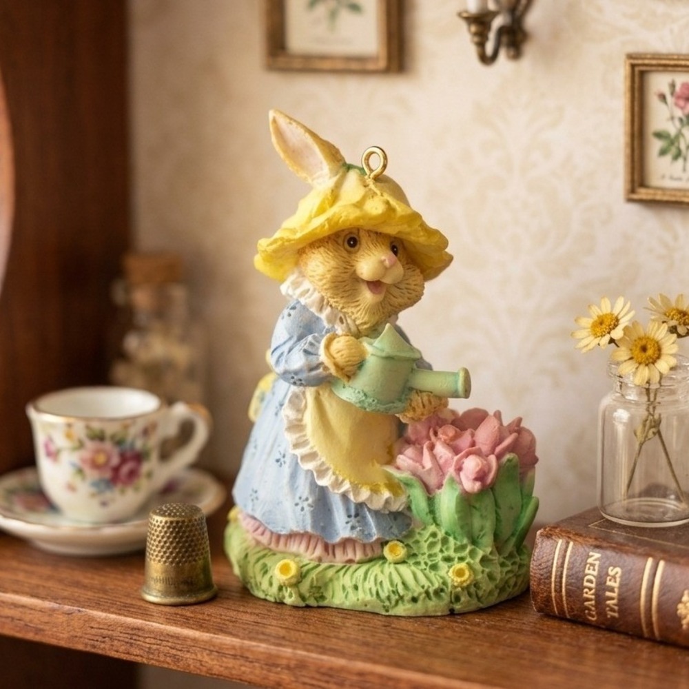 Vintage Bunny Rabbit Gardening Figurine Ornament Easter Spring Decor 3 inch
